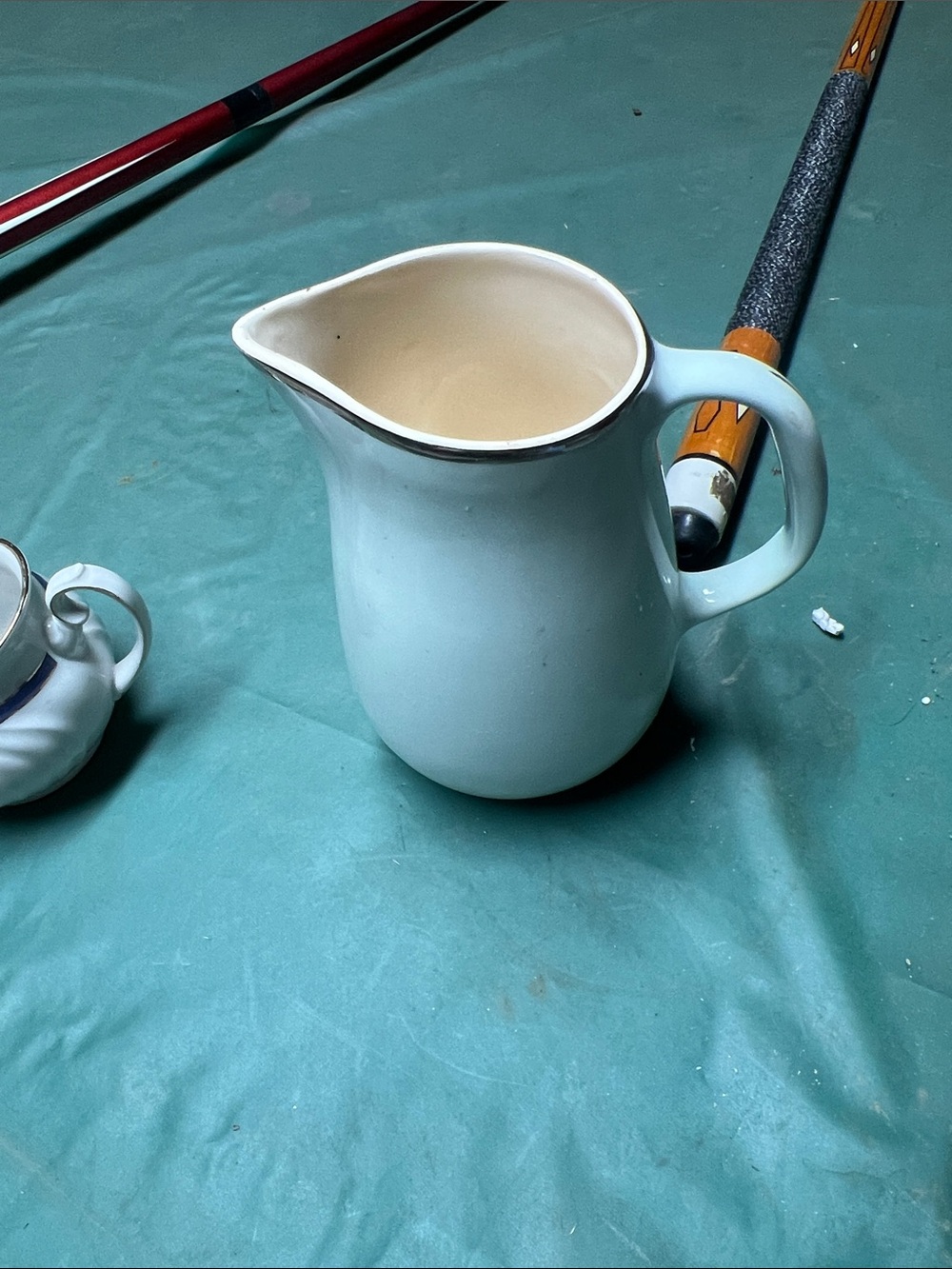 Universal White Ceramic Pitcher with Silver Trim